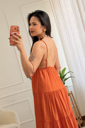 Vestido longo fluido com costuras efeito camadas - lavishiochicvestidoPromoção