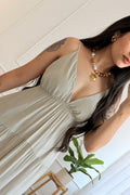 Vestido longo fluido com costuras efeito camadas - lavishiochicvestidoPromoção