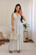 Vestido longo fluido com costuras efeito camadas - lavishiochicvestidolavishiochic
