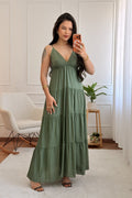 Vestido longo fluido com costuras efeito camadas - lavishiochicvestidolavishiochic