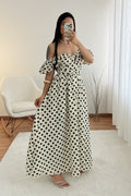 Vestido longo ombro a ombro com bolinhas AZAKA - lavishiochicvestidoAZAKA