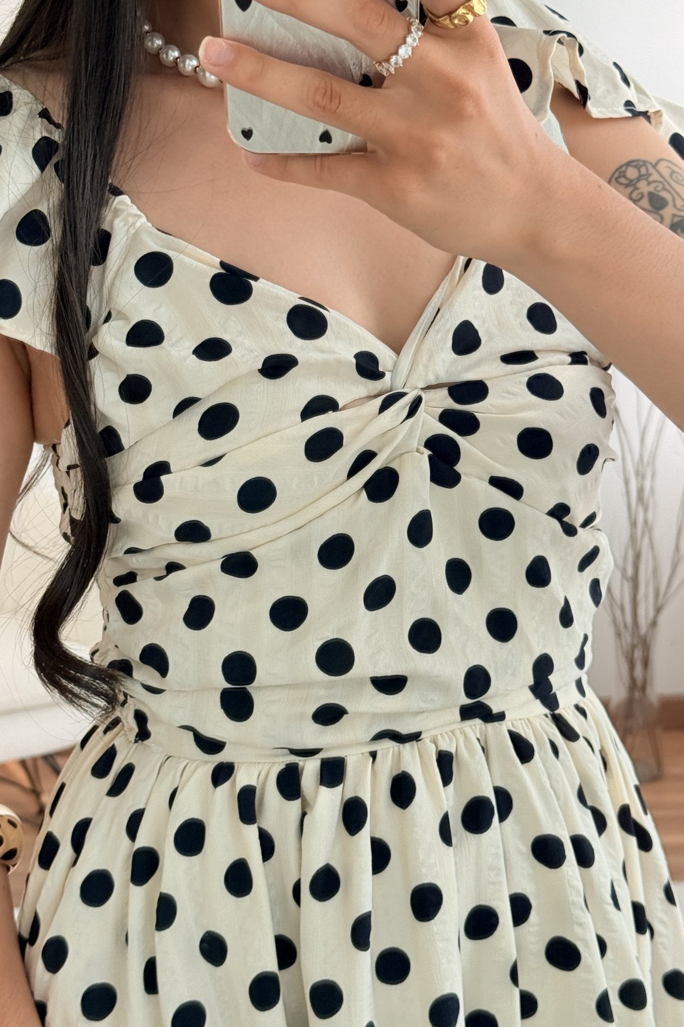 Vestido longo ombro a ombro com bolinhas AZAKA - lavishiochicvestidoAZAKA