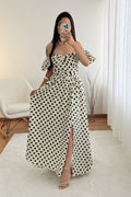 Vestido longo ombro a ombro com bolinhas AZAKA - lavishiochicvestidoAZAKA