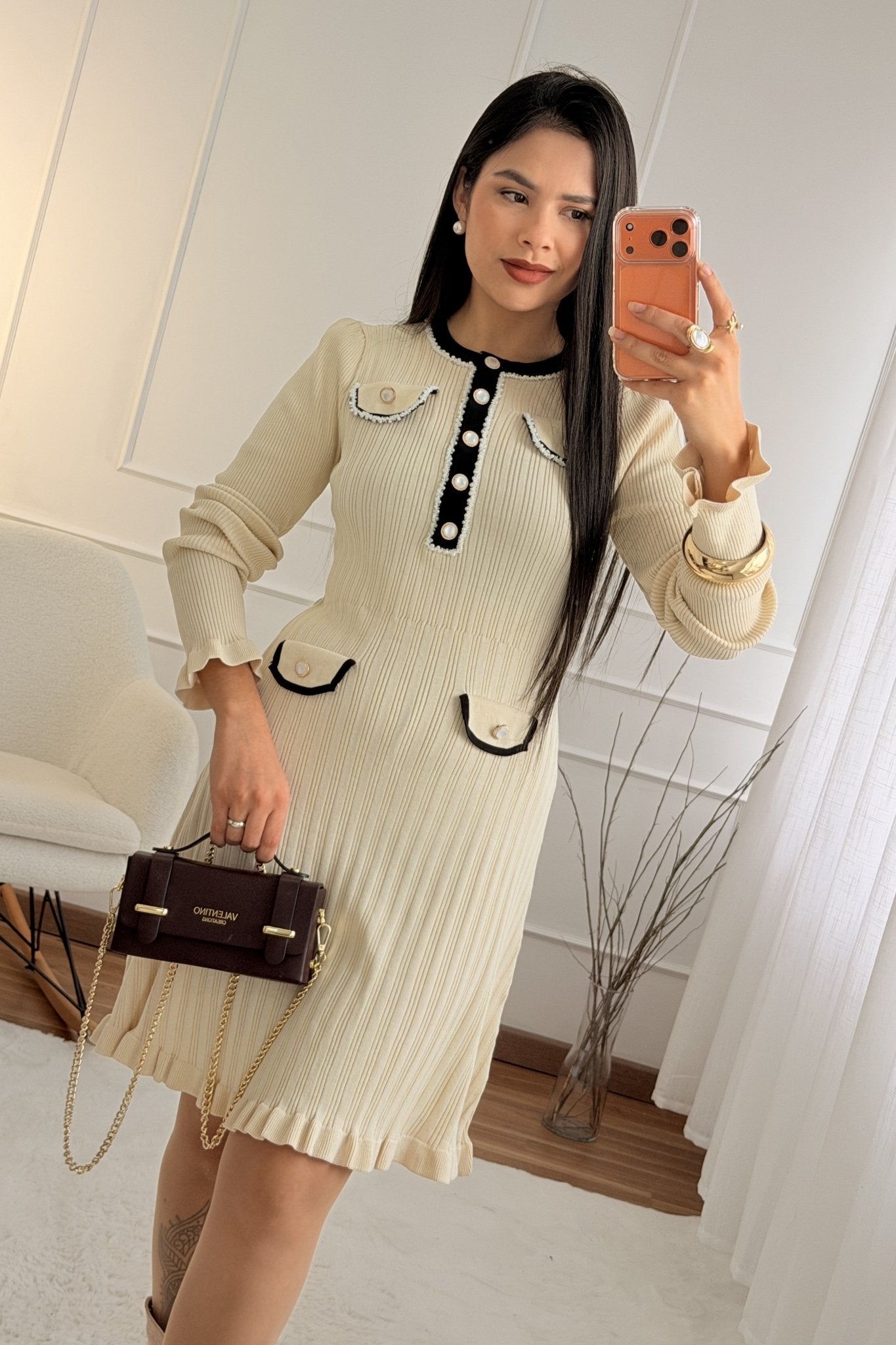 Vestido malha e botões de pérola - lavishiochicvestidolavishiochic