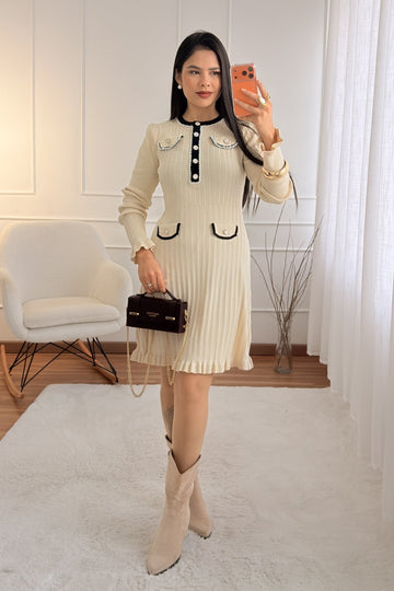Vestido malha e botões de pérola - lavishiochicvestidolavishiochic