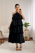 Vestido midi com folhos em camadas - lavishiochicvestidolavishiochic