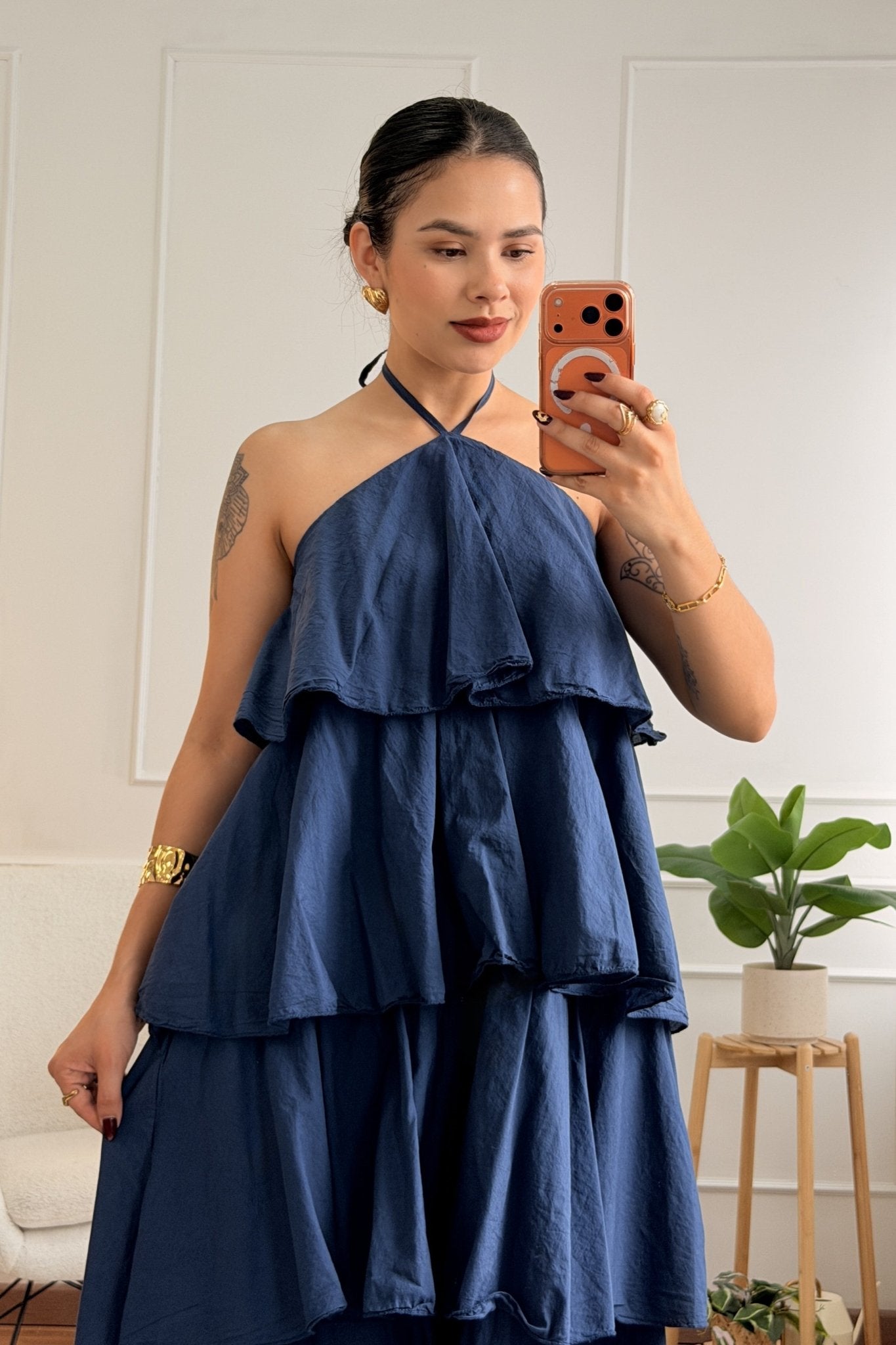 Vestido midi com folhos em camadas - lavishiochicvestidolavishiochic