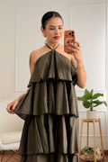 Vestido midi com folhos em camadas - lavishiochicvestidolavishiochic