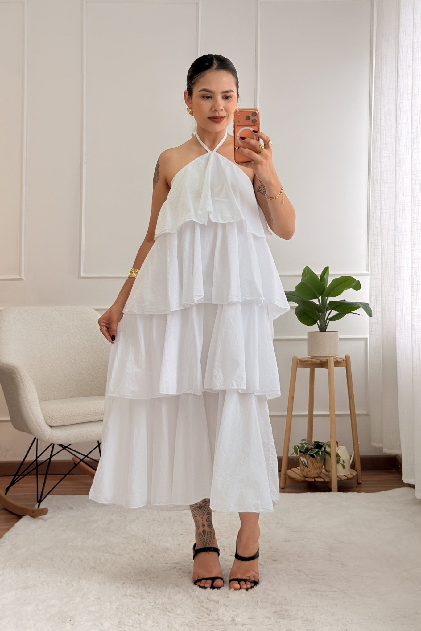 Vestido midi com folhos em camadas - lavishiochicvestidolavishiochic