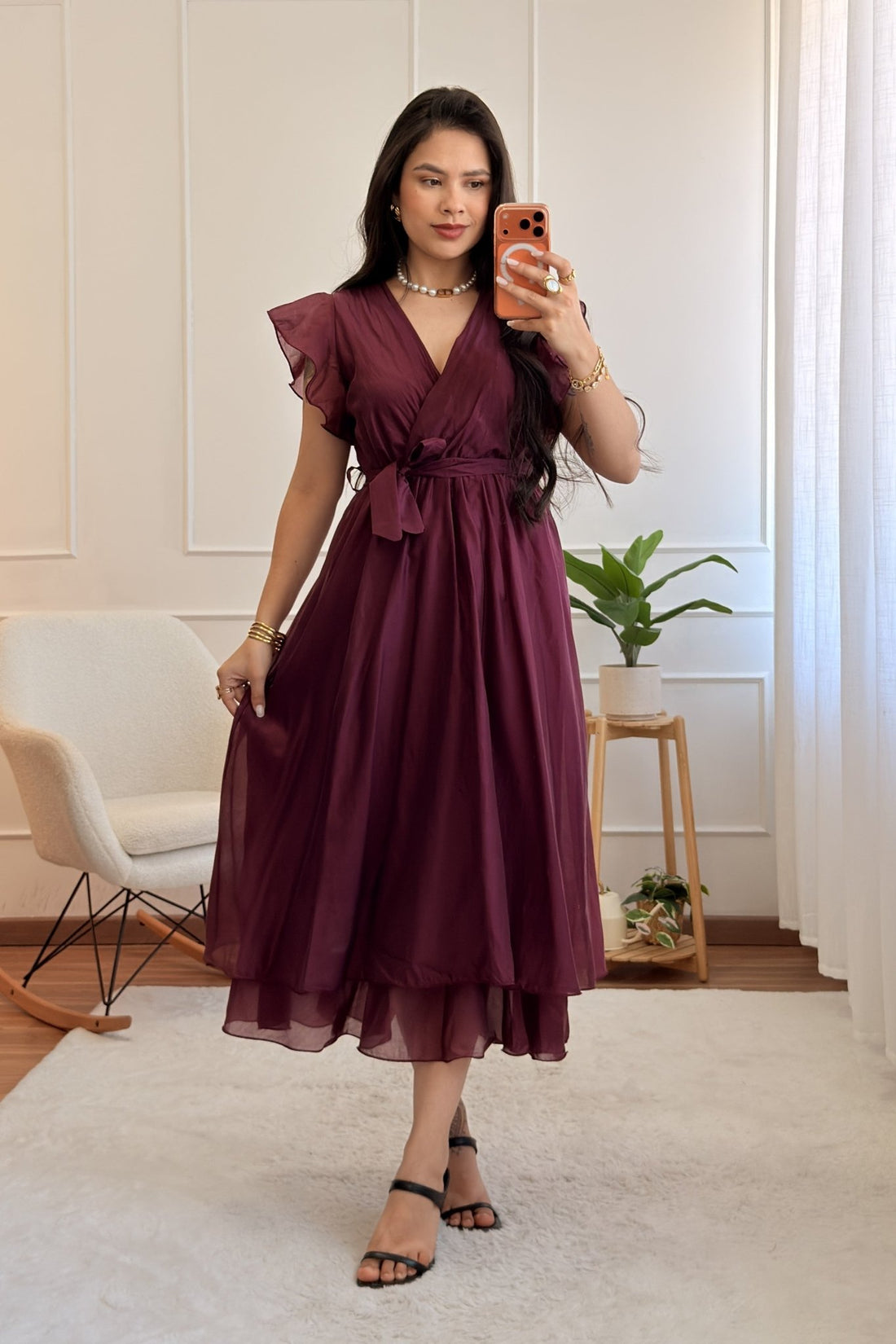 Vestido midi em tecido translúcido - lavishiochicvestidolavishiochic