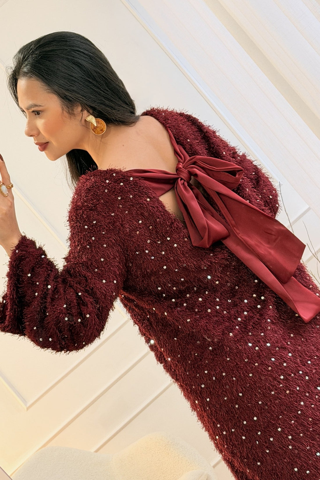 Vestido peludo com Laço nas Costas - lavishiochicvestidolavishiochic