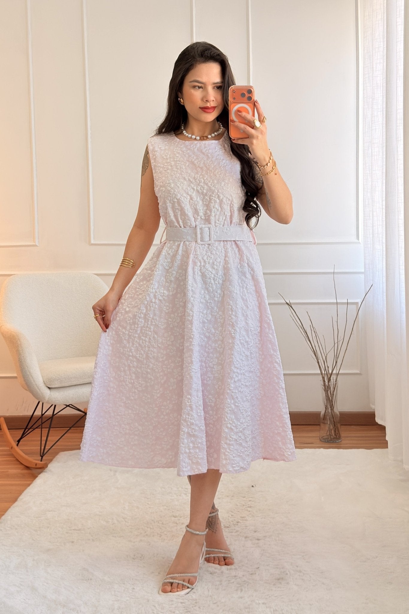 Vestido texturizado com cinto - lavishiochicvestidolavishiochic