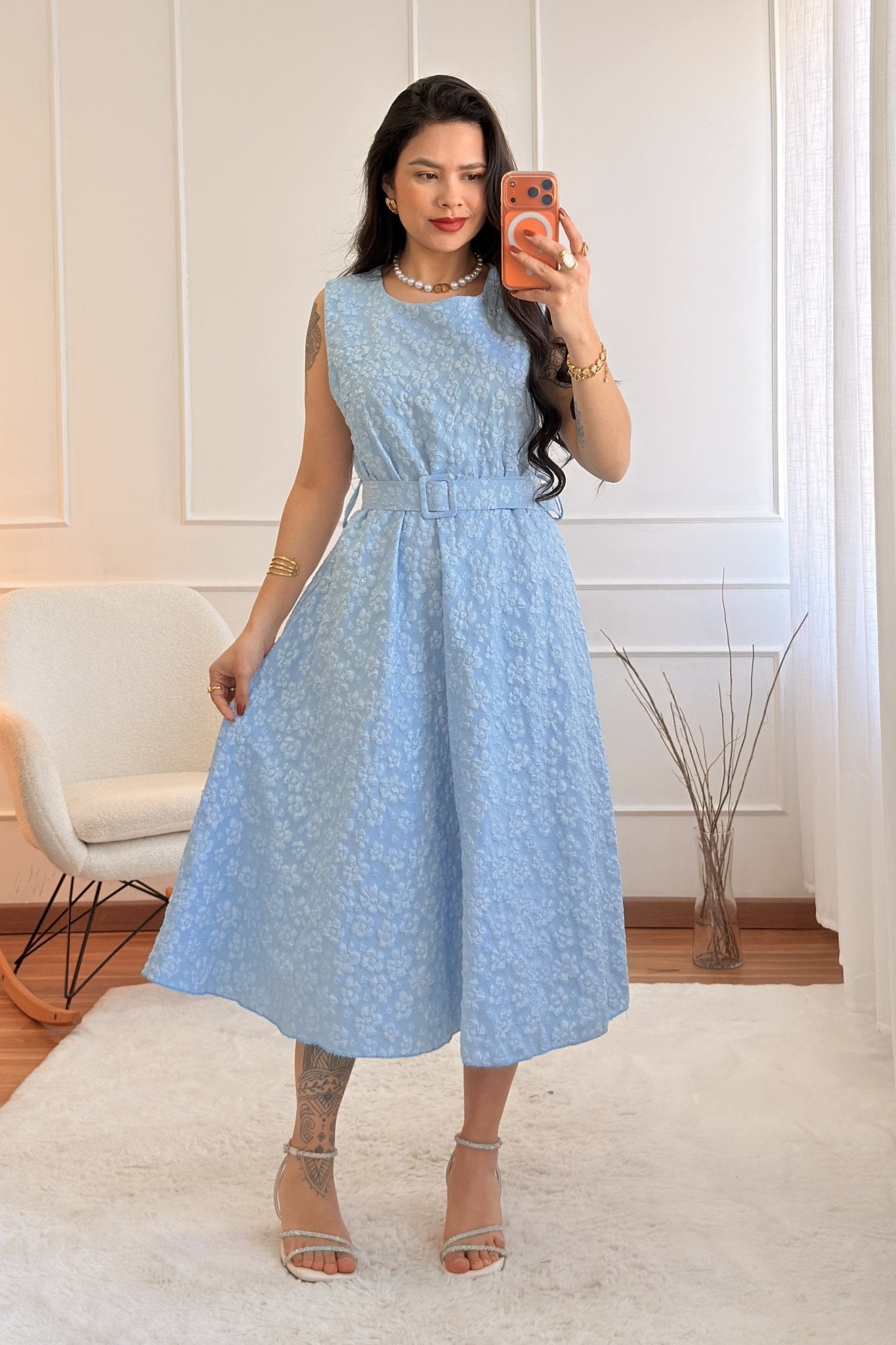 Vestido texturizado com cinto - lavishiochicvestidolavishiochic
