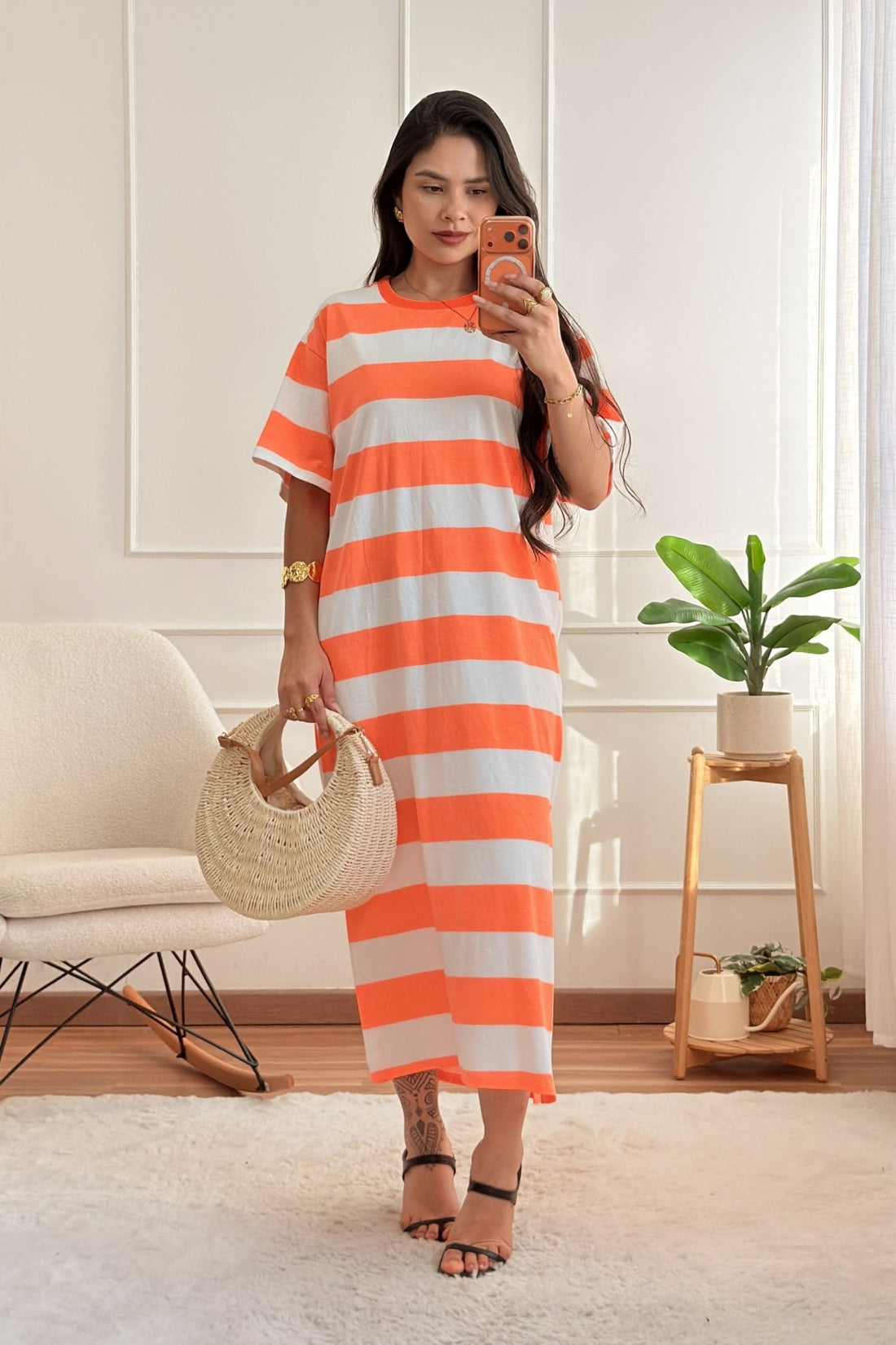 Vestido t‑shirt riscas horizontais TIMIAMI - lavishiochicvestidoTimiami