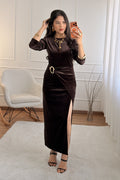 Vestido veludo com fenda lateral - lavishiochicvestidolavishiochic