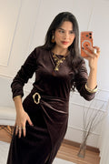 Vestido veludo com fenda lateral - lavishiochicvestidolavishiochic