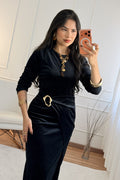 Vestido veludo com fenda lateral - lavishiochicvestidolavishiochic